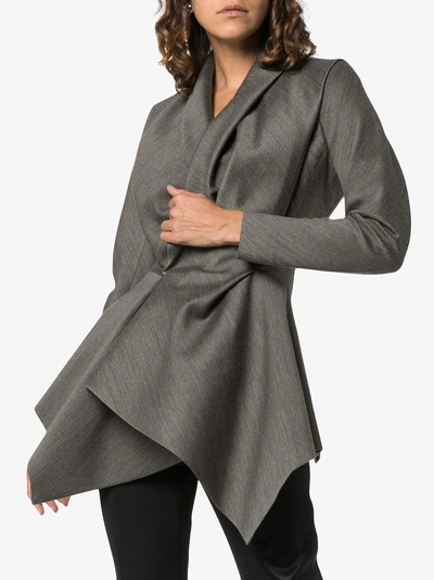 Shop Poiret Shawl Collar Asymmetric Virgin Wool Silk Blend Jacket In Grey