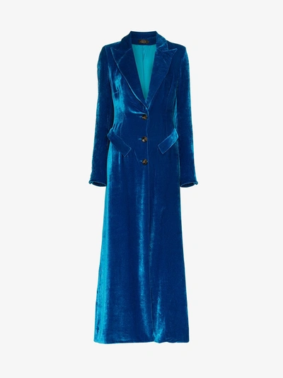 Shop De La Vali Niall Velvet Coat In Blue