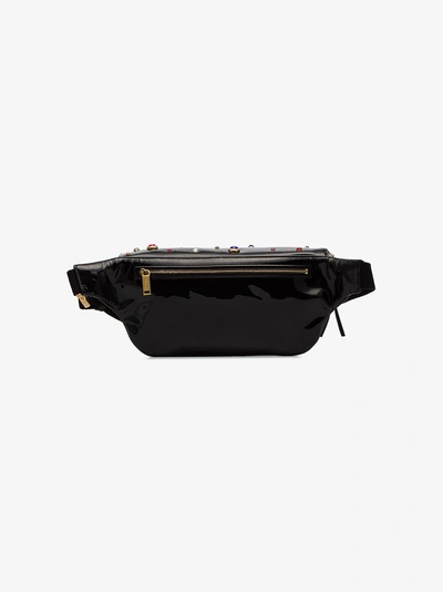 Shop Saint Laurent Black Stone Embellished Patent Leather Belt Bag