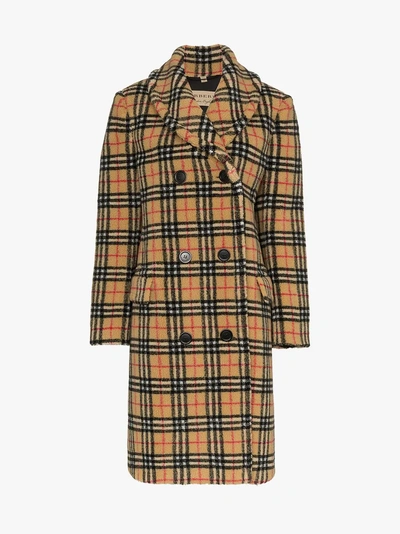Shop Burberry Double-breasted Check Faux Shearling Coat In Black