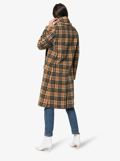 Shop Burberry Double-breasted Check Faux Shearling Coat In Black