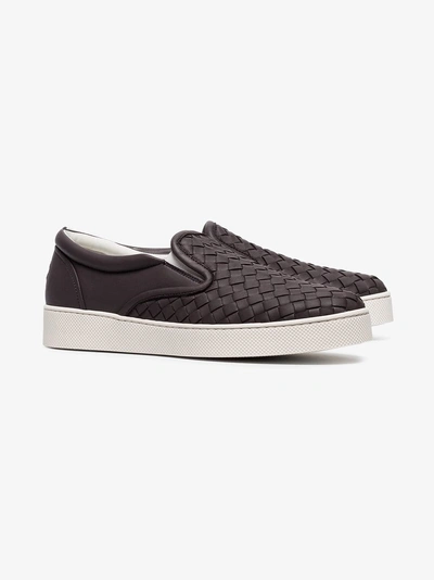 Shop Bottega Veneta Smoked Purple Dodger Woven Leather Sneakers