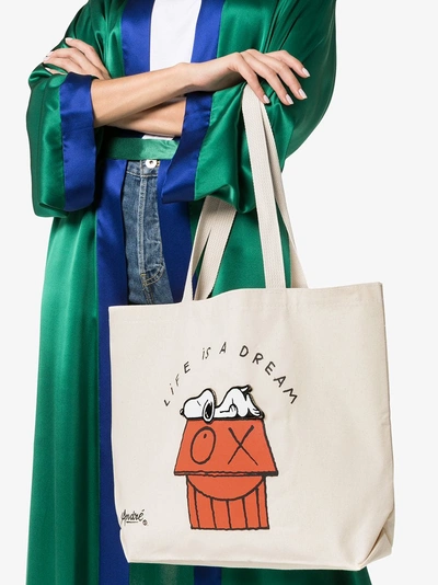 Shop Pintrill Cream Snoopy Life Is A Dream Tote By Mr A In White
