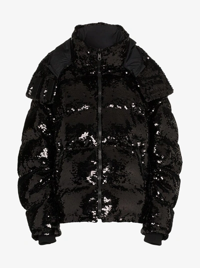 Shop Faith Connexion Sequin Embellished Puffer Jacket In Black