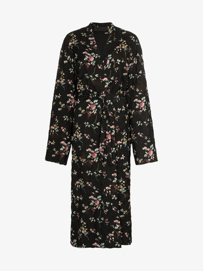 Shop Haider Ackermann Floral Belted Maxi Coat In Black