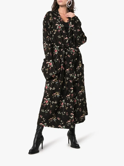 Shop Haider Ackermann Floral Belted Maxi Coat In Black