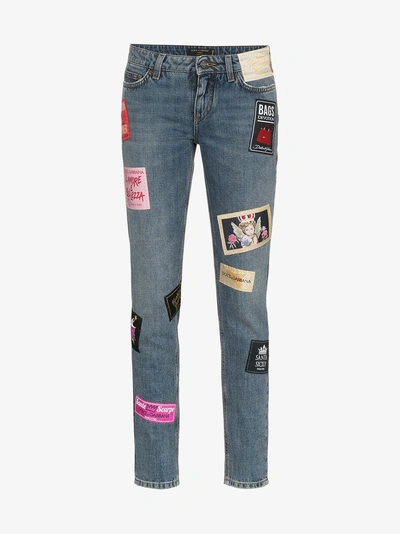 Shop Dolce & Gabbana Skinny-jeans Mit Patches In Blue