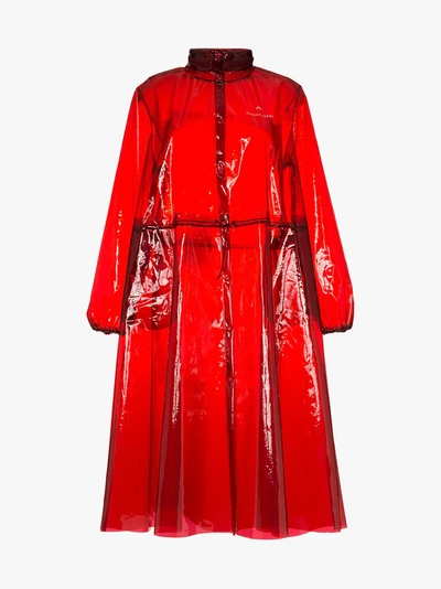 Shop Marine Serre Logo Print Hooded Pvc Rain Coat In Red