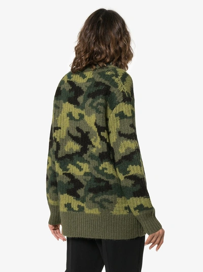 Proenza Schouler Camo Jacquard Intarsia Knit Cardigan In Green