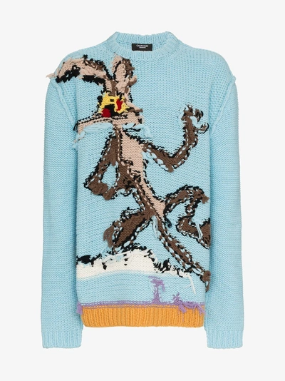 Shop Calvin Klein 205w39nyc Looney Tunes Reverse Intarsia Knit Wool Sweater In Blue