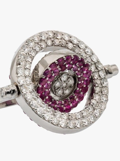Shop Luis Miguel Howard 18k White Gold Reverso Diamonds And Sapphire Ring In Silver
