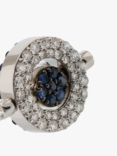 Shop Luis Miguel Howard 18k White Gold Reverso Mini Rounded Sapphire Ring In Silver