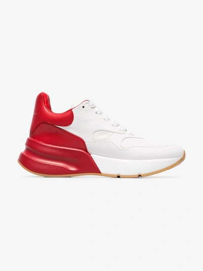 Shop Alexander Mcqueen Red And White Contrast Leather Sneakers