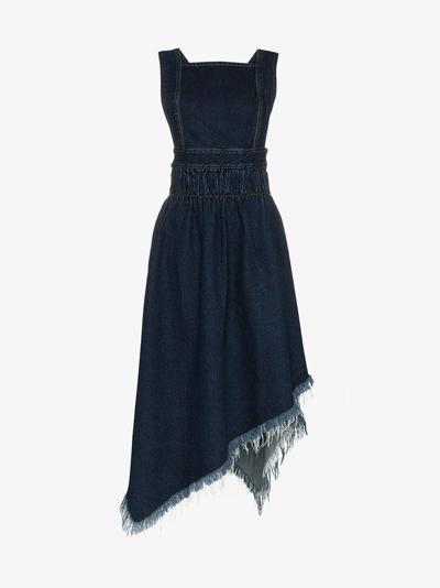Shop Marques' Almeida Marques'almeida Frayed Hem Apron Denim Dress In Blue