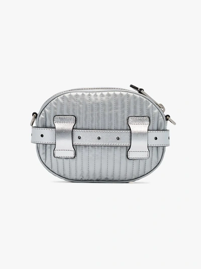 Shop Moschino Silver Metallic Teddy Embossed Leather Belt Bag