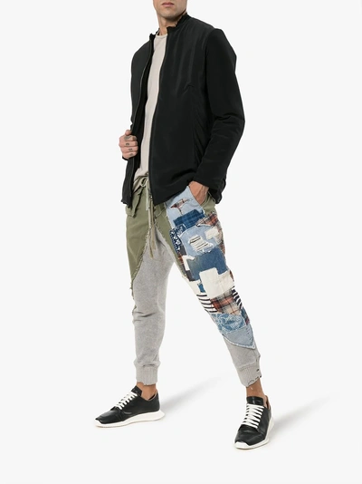 Shop Greg Lauren Patchwork Slim Leg Cotton Track Pants In Grey