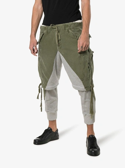 Shop Greg Lauren Zip Shorts Cotton Trousers In Grey