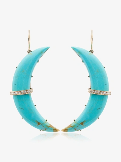 Shop Andrea Fohrman Turquoise Crescent Diamond Earrings In Gold