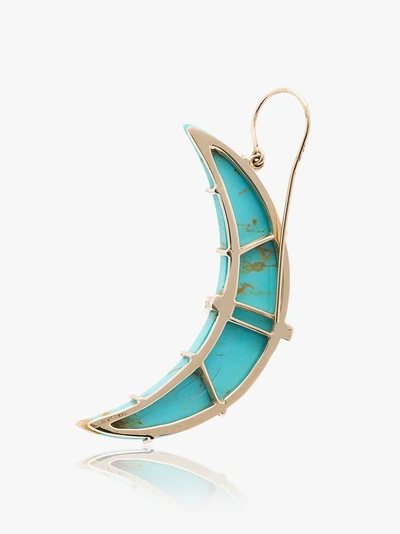 Shop Andrea Fohrman Turquoise Crescent Diamond Earrings In Gold