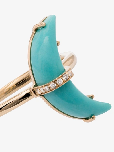 Shop Andrea Fohrman 14k Yellow Gold Small Crescent Moon Diamond Ring In Blue