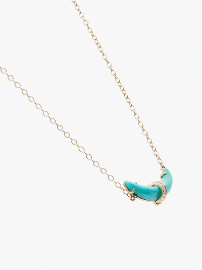 Shop Andrea Fohrman 14k Yellow Gold Small Turquoise Astrid Diamond Necklace In Blue