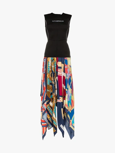 Shop Marine Serre Mixed Print Skirt Wetsuit Dress In Blue