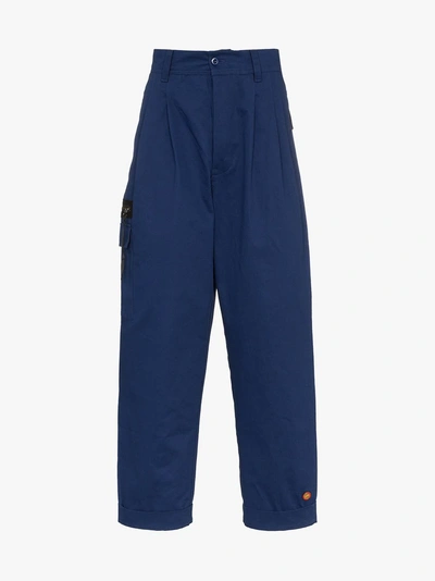 Shop 032c Pleated Cargo Pocket Cotton Trousers In Blue
