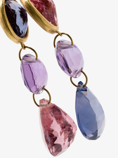 Shop Marie Helene De Taillac Ladies Purple And Pink 18kt Yellow Gold Traditional Gemstone Drop Earrings In Multicoloured
