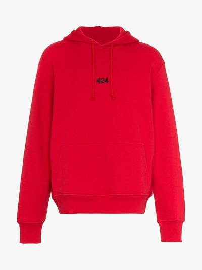 Shop 424 Logo Embroidered Cotton Hoodie In Red