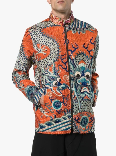 Shop By Walid 18th Century Qing Embroidered Silk Jacket In Orange