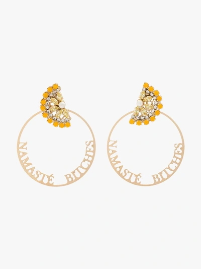 Shop Anton Heunis Gold Metallic Namaste Swarovski Crystal Hoop Earrings