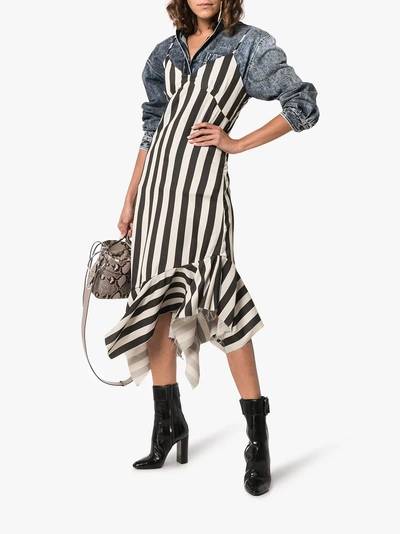 Shop Marques' Almeida Marques'almeida Asymmetric Hem Striped Midi Dress In Black