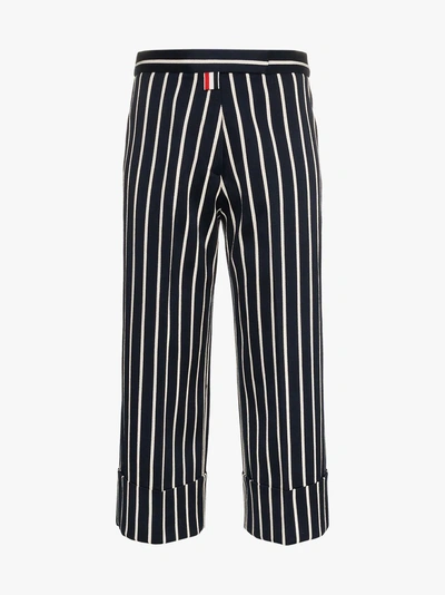 Shop Thom Browne Cropped Stripe Silk Trousers In Blue