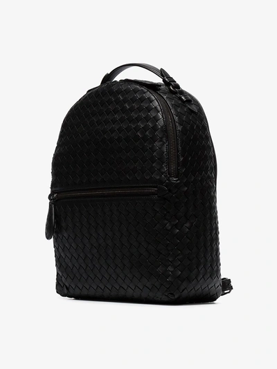 Shop Bottega Veneta Black Intrecciato Leather Backpack