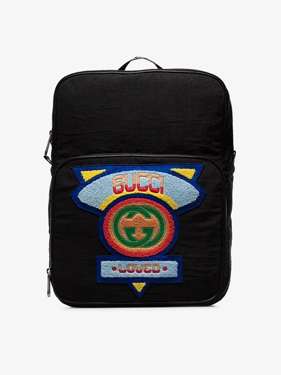 Shop Gucci Black Logo Badge Embellished Backpack