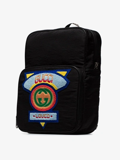 Shop Gucci Black Logo Badge Embellished Backpack