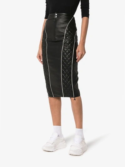 Shop Marine Serre High Waisted Quilted Leather Midi Skirt In Black