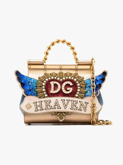 Shop Dolce & Gabbana Multicoloured Sicily Heaven Crystal Embellished Leather Tote Bag In Gold