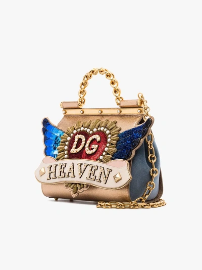 Shop Dolce & Gabbana Multicoloured Sicily Heaven Crystal Embellished Leather Tote Bag In Gold