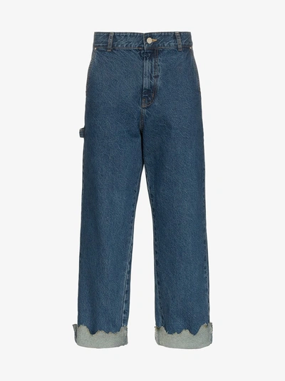 Shop Ader Error Turn Up Torn Hem Cotton Jeans In Blue