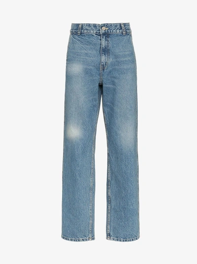 Shop Ader Error Faded Straight Cotton Jeans In Blue