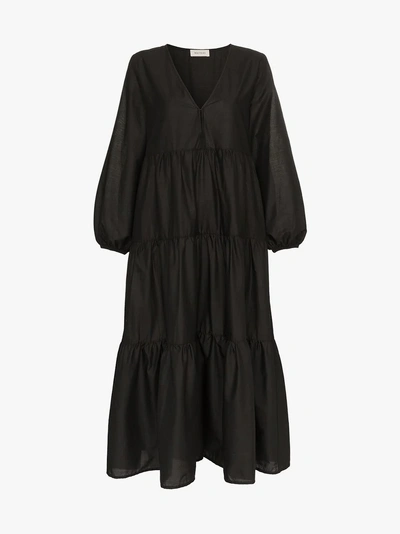 Shop Matteau Tiered Cotton Poplin Maxi Dress In Black