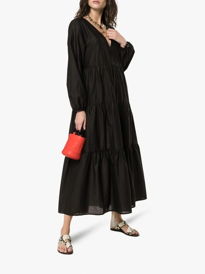 Shop Matteau Tiered Cotton Poplin Maxi Dress In Black