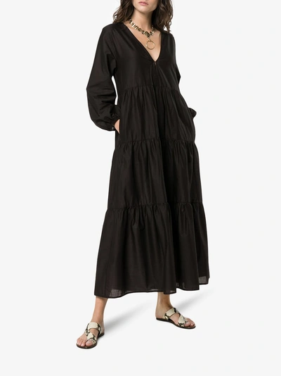Shop Matteau Tiered Cotton Poplin Maxi Dress In Black