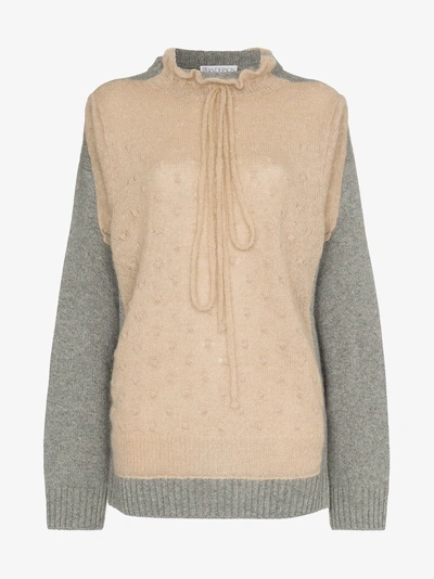 Shop Jw Anderson Two-tone Tie Neck Jumper In Neutrals