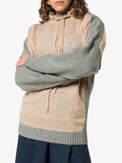 Shop Jw Anderson Two-tone Tie Neck Jumper In Neutrals