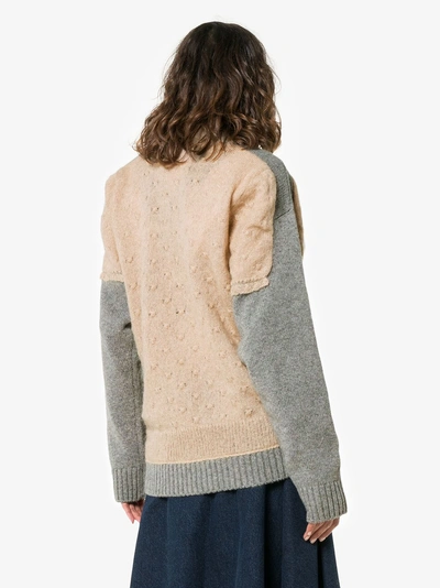 Shop Jw Anderson Two-tone Tie Neck Jumper In Neutrals