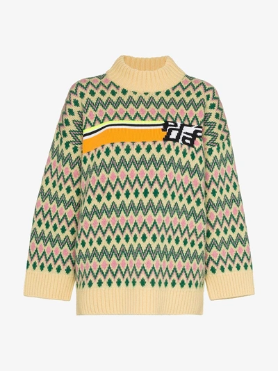Prada Logo Intarsia Shetland Wool Sweater In Neutrals | ModeSens