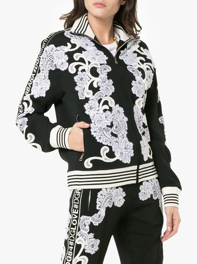 Shop Dolce & Gabbana Lace Embellished Track Top In Black