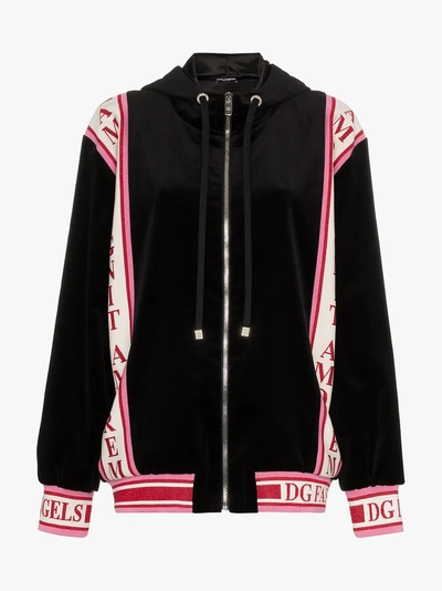 Shop Dolce & Gabbana Logo Strip Zip Up Hooded Jumper In Black